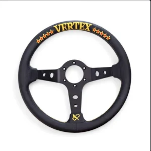 T&E VERTEX JDM PERFORATED LEATHER STEERING WHEEL 10 STARS RED & GOLD - 330MM