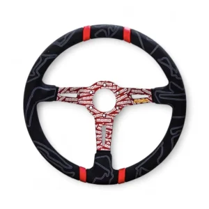 MOMO ULTRA STEERING WHEEL BLACK ALCANTARA RED INSER - 350MM